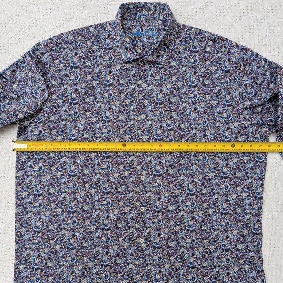Alan Flusser Shirt Men's XXL Blue Floral Casual Cotton Button Up Long Sleeve - Picture 6 of 9